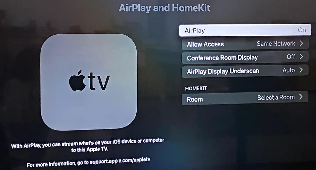 查找电视 AirPlay 设置